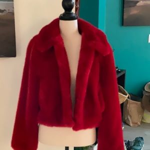 Red fuzzy jacket